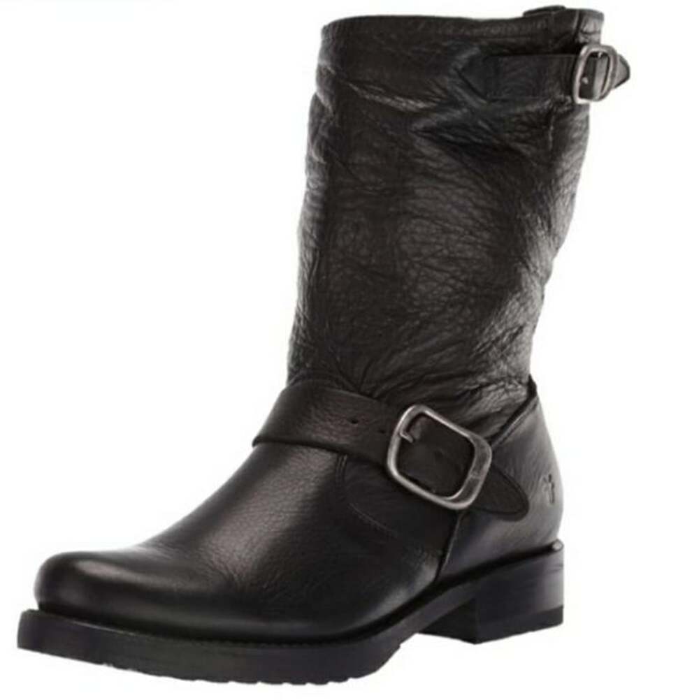 Frye Veronica Short Leather Moto Engineer Boots Black Women's Size 8